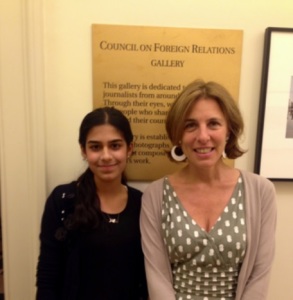 Maria Casa and reporter Ria Sawhney '17 at the New York office of the Council of Foreign Relations