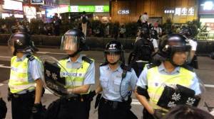 Police officers in Hong Kong forming human barrier credit: Facebook