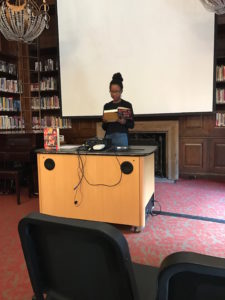 Imbolo Mbue reading a passage aloud  Source: Sabrina Seneviratne