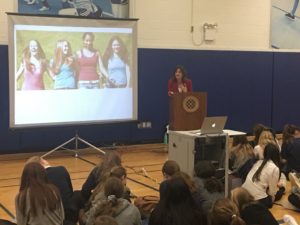 Rachel Simmons speaking with the Hewitt Upper School about Imposter Phenomenon Source: Tara Christie Kinsey/Twitter 